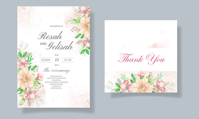 Fototapeta na wymiar Wedding invitation card with flowers and leaves 