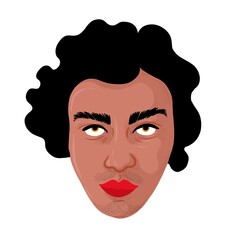 Nonbinary Person with brown skin and black hair. They are wearing red lipstick. 