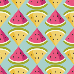 Vector seamless simple pattern with watermelons. Sweet background for printing onto fabric, wrapping paper, gift wrapping and wallpaper