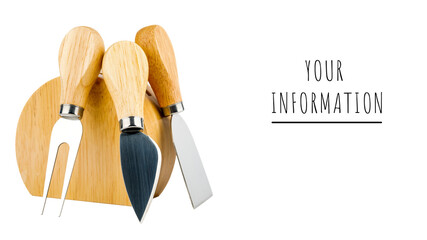 A set of cheese knives on a white isolated background