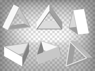 Fototapeta premium Set of perspective projections 3d Triangle prisms model icons on transparent background. 3d hollow Triangle prism. Abstract concept of graphic elements for your web site design, app, UI. EPS 10