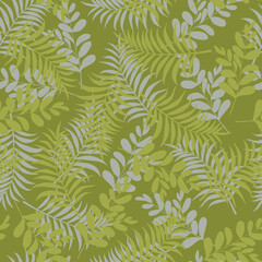 Naklejka na ściany i meble Leaves seamless on a green background. Forest print. Endless pattern. Vector.