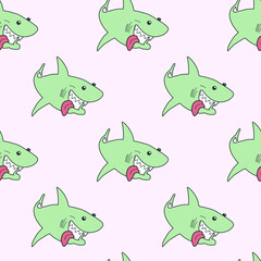 Shark pattern on a light background. Endless print. Underwater predator. Vector.