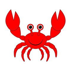 Smiling cartoon crab with big claws isolated icon vector illustration.