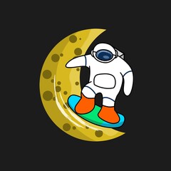 Illustration Vector Graphic of Astronaut Surfing in the Moon Perfect for Your Background,Apparel Design,etc.