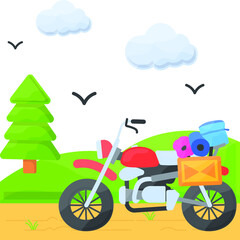 adventure touring motorcycle Concept,  Road Trip via Bike Vector Icon Design, Travel and Tourism Symbol, Holiday and Vacation Sign, Discovery and exploration Stock, Adventure tourers illustration
