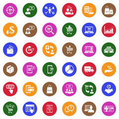 Consumer Behavior Icons. White Flat Design In Circle. Vector Illustration.