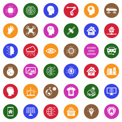 Future Icons. White Flat Design In Circle. Vector Illustration.