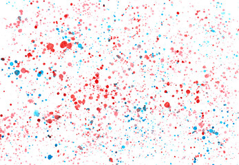 Abstract colorful background with color splashes on white board. Water drops on background. Abstract art wallpaper. Hand drawn watercolor illustration. Colorful blots. Rain imitation