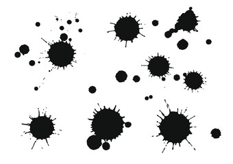Vector ink spots, black drops isolated on white background