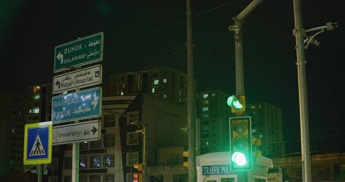 City Direction Sign at Iskan Street Near The Citadel in Erbil, Iraq