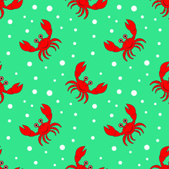 Naklejka premium Smiling cartoon crab with big claws seamless pattern vector illustration.
