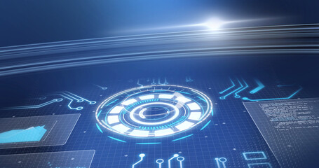 Image of scope scanning and data processing over blue background
