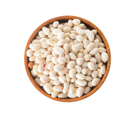 Bowl with raw beans on white background