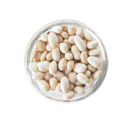 Bowl with raw beans on white background