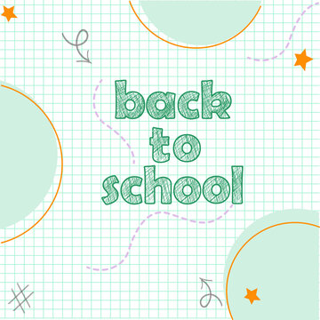 Autumn. Back To School. Chalk And Shading Effect In Green, Orange On Checkered Notebook Background