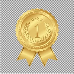 Gold stamp with ribbon isolated on a transparent background. Luxury seal. Vector design elements