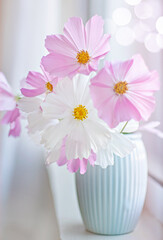 pink and white flowers in a vase