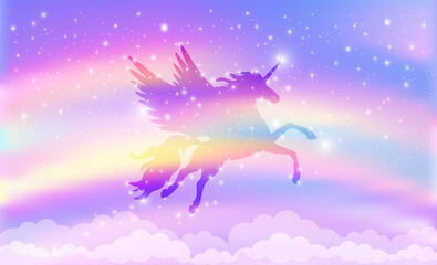 Obraz na płótnie Canvas Silhouette of a unicorn flies