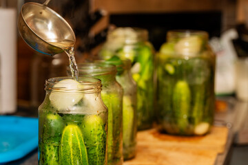 Preparation of canned cucumbers.