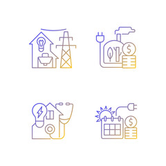 Electrical energy purchase linear icons set. Utility service for residential house. Electricity consumption. Thin line contour symbols bundle. Isolated vector outline illustrations collection