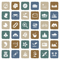 Eco Tourism Icons. Grunge Color Flat Design. Vector Illustration.