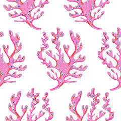 
Whimsical tropical kelp riso print seamless pattern. Colorful cute underwater aquatic seaweed. Screen print effect. Playful cute summer beach illustration. High resolution botanical allover swatch