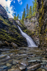 view of the Brakkafallet waterfall in northern Sweden