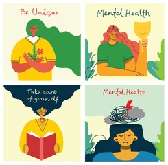 Mental health care treatment vector illustration concept. specialist doctor work to give psychology therapy. Tiny people character with ladder design.