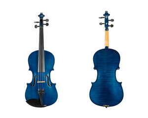 blue wooden violin isolated on white background