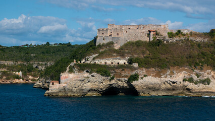 Fototapeta na wymiar View of the Castillo del Morro castle from the sea side in the Santiago de Cuba