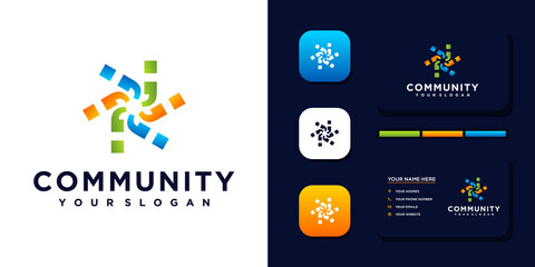 Colorful community logo template and business card reference.