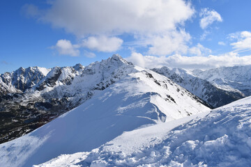 Fototapeta na wymiar View of snowy mountains in Zakopane Poland