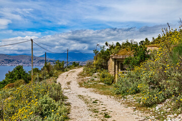 Closeup of one of the countless military concrete bunkers or pillboxes in southern Albania built by...