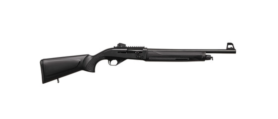 Modern semi-automatic shotgun. Weapons for sports and hunting. Black weapon isolate on white back.