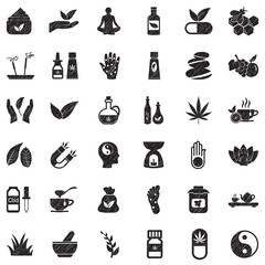 Alternative Medicine Icons. Black Scribble Design. Vector Illustration.