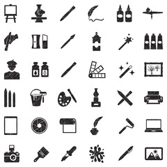 Art Studio Icons. Black Scribble Design. Vector Illustration.