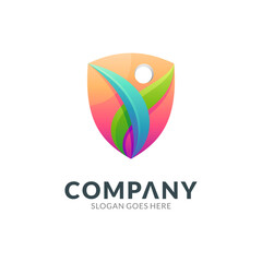 Human protection care logo - vector icon of people with gradient color style