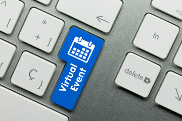 Virtual Event - Inscription on Blue Keyboard Key.