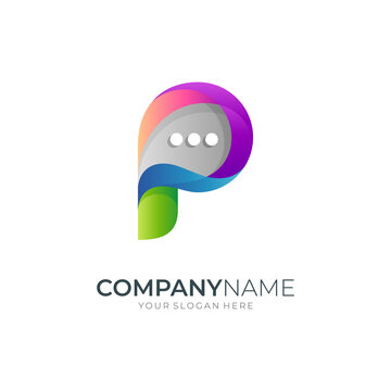 Letter P logo with bubble chat - vector of initial name icon with gradient multiple color style - symbol for communication, chat app, message and other