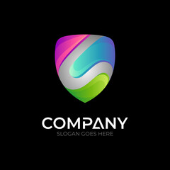 Shield letter S logo template - vector of protection icon with colorful gradient style - modern emblem badge symbol on black background