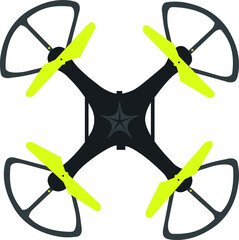 Drone Technology Device Illustration. Quadcopter drone with action camera.