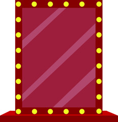 Illustration of a red mirror with yellow lights for an artist's dressing room.