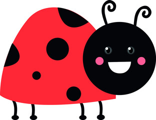 Ladybug illustration with black spots and white background.