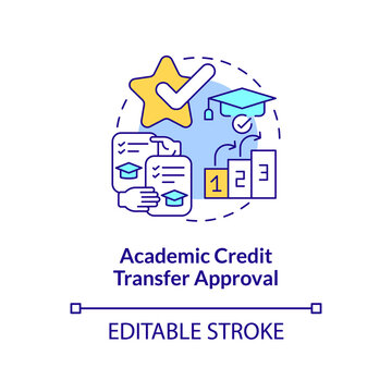 Academic Credit Transfer Approval Concept Icon. International Intern Requirement Abstract Idea Thin Line Illustration. Course Transferability. Vector Isolated Outline Color Drawing. Editable Stroke