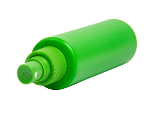 Green spray bottle isolated on the white background