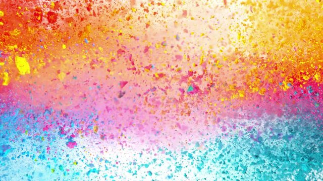 Super Slow Motion Shot of Side Color Powder Explosion Isolated on White Background at 1000fps.