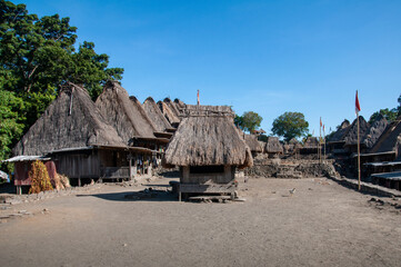 Fototapeta na wymiar Houses of a megalithic village in fFlores Indonesia