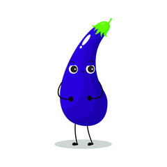 Vector illustration of eggplant character with cute expression, angry, funny, eggplant isolated on white background, simple minimal style, vegetable for mascot collection, emoticon, kawaii