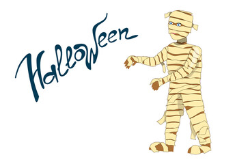 mummy halloween costume in cartoon style, isolated on a white background